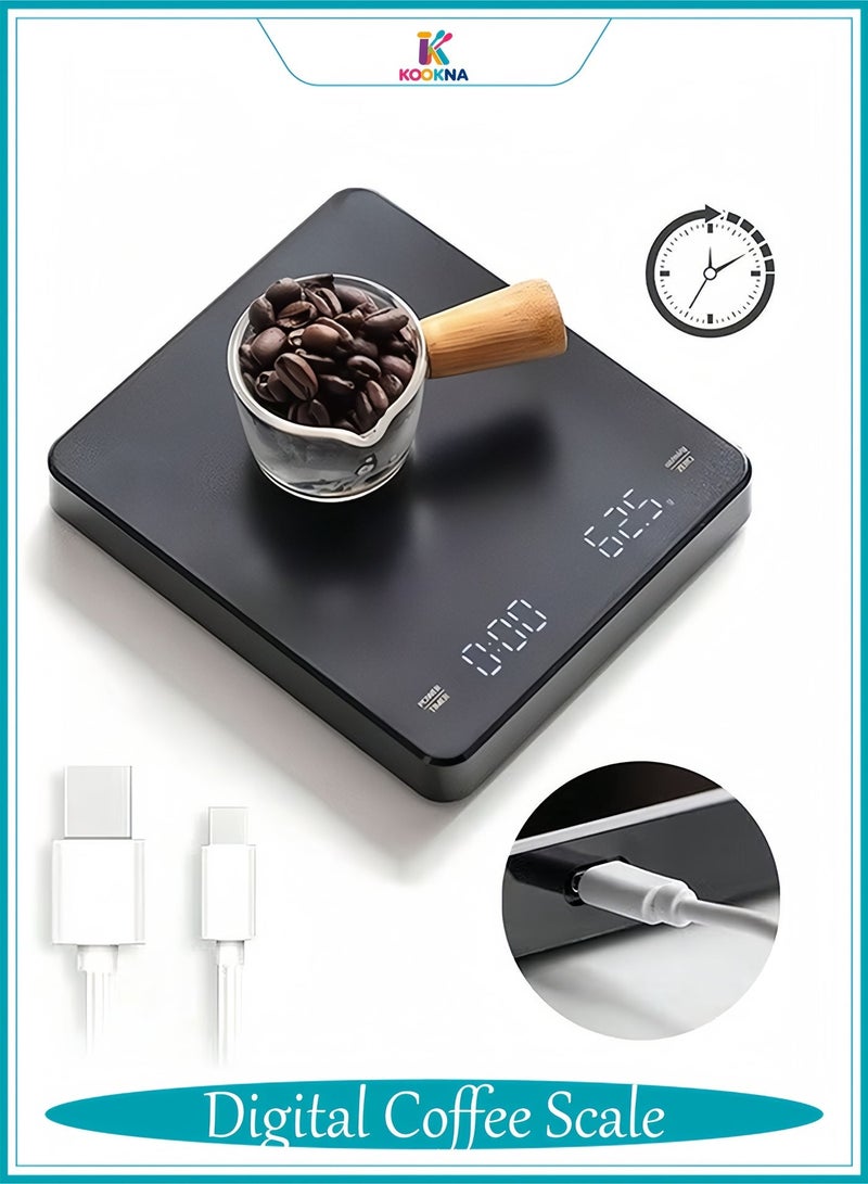 KOOKNA Coffee Scale with Timer, Food Scale for Kitchen, Digital Espresso Scale 0.1g High Precision, Kitchen Weight Scale 3kg, LED Display Rechargeable Drip Scale - Image 1