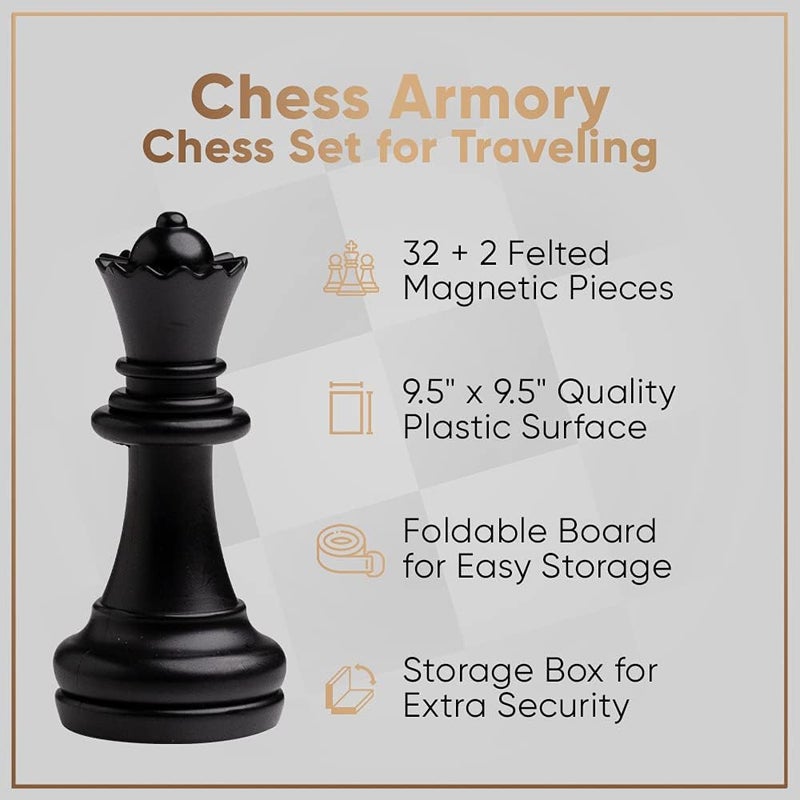 Chess Armory Magnetic 9.5 Inches Travel Chess Set - Folding Board with Storage Box & 2 Extra Queen. - Image 3