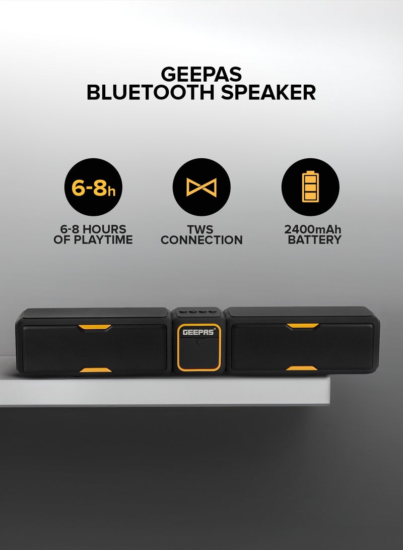 GEEPAS Geepas Bluetooth Speaker | with Hands-Free Calls | BT/USB/TF/FM/AUX |1500mAh Battery | Ideal for Parties, Movies, Playing Games | GMS11141UK Black  - Image 2