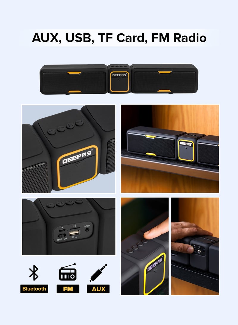 GEEPAS Geepas Bluetooth Speaker | with Hands-Free Calls | BT/USB/TF/FM/AUX |1500mAh Battery | Ideal for Parties, Movies, Playing Games | GMS11141UK Black  - Image 3