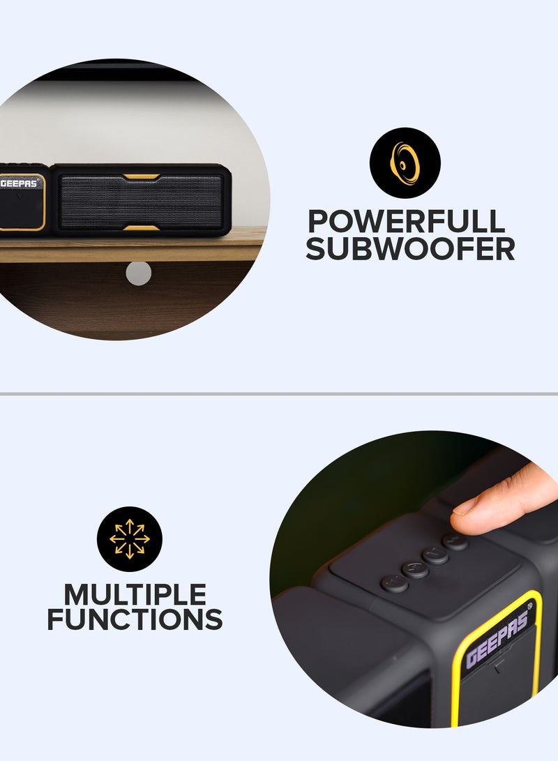 GEEPAS Geepas Bluetooth Speaker | with Hands-Free Calls | BT/USB/TF/FM/AUX |1500mAh Battery | Ideal for Parties, Movies, Playing Games | GMS11141UK Black  - Image 5