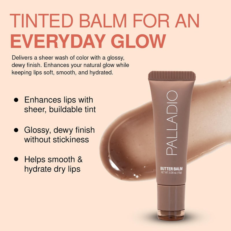 Palladio Butter Balm - Hydrating Lip Balm with Sheer Tint, Aloe, Peptides, Shea Butter, and Vegan Formulation for Instant Moisture, Shine, and Soothing Lip Care, Caramel Glazed - Image 2