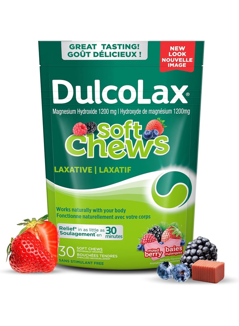 دلكولاكس Dulcolax Laxatives Soft Chews, Mixed Berry For Adults & Kids Ages 12 and Over, 30 Count