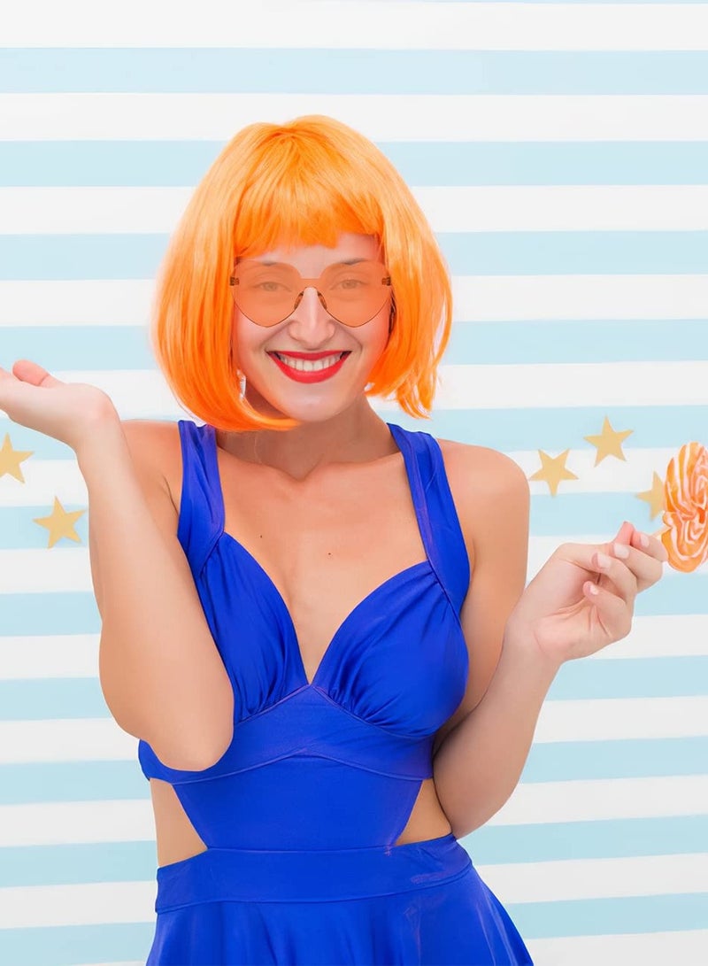 KASTWAVE Featured Wigs with Party Sunglasses, Makeup Party Kit, Color Bob Wig, Cosplay Wigs and Party Wigs, Party Wigs Decorations Favors (Orange) - Image 2