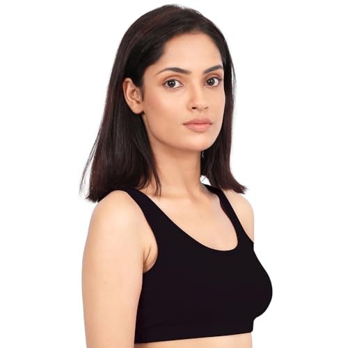 DChica Sports Bra for Women's, Cotton Non-Padded Full Coverage, Non-Wired T-Shirt Gym Workout Bra with Regular Broad Strap, Training Bra for Young Women (Pack of 1) Black - Image 5