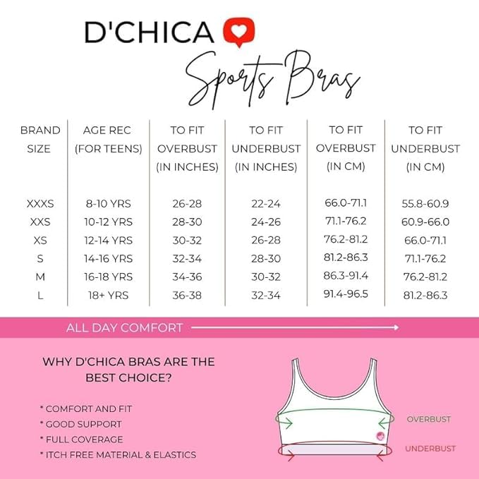 DChica Sports Bra for Women's, Cotton Non-Padded Full Coverage, Non-Wired T-Shirt Gym Workout Bra with Regular Broad Strap, Training Bra for Young Women (Pack of 1) Black - Image 2