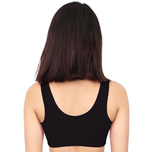 DChica Sports Bra for Women's, Cotton Non-Padded Full Coverage, Non-Wired T-Shirt Gym Workout Bra with Regular Broad Strap, Training Bra for Young Women (Pack of 1) Black - Image 4