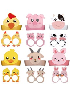 Zonon 48 Pieces Farm Animal Paper Eyeglasses Farm Animal Birthday Paper Crown Headbands Farm Kids Birthday Party Hats Cow Chicken Barnyard Party Favors For Kids Toddlers Baby Holiday Games Party Supplies  - Image 2
