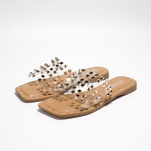 Cape Robbin Women's Gold Spike Studded Slide Sandals - Open Toe Slip On Lightweight Comfort for Beach Pool (Amisha) - Clear Size 10 - Image 3