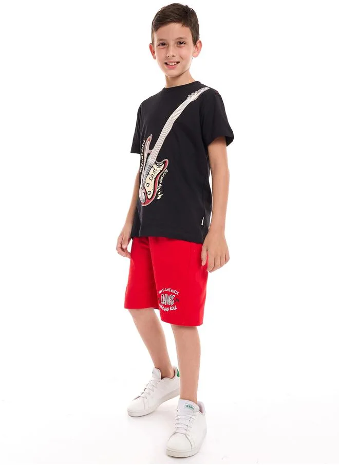 victor and jane Guitar Graphic Print T-Shirt & Shorts Set by Styli