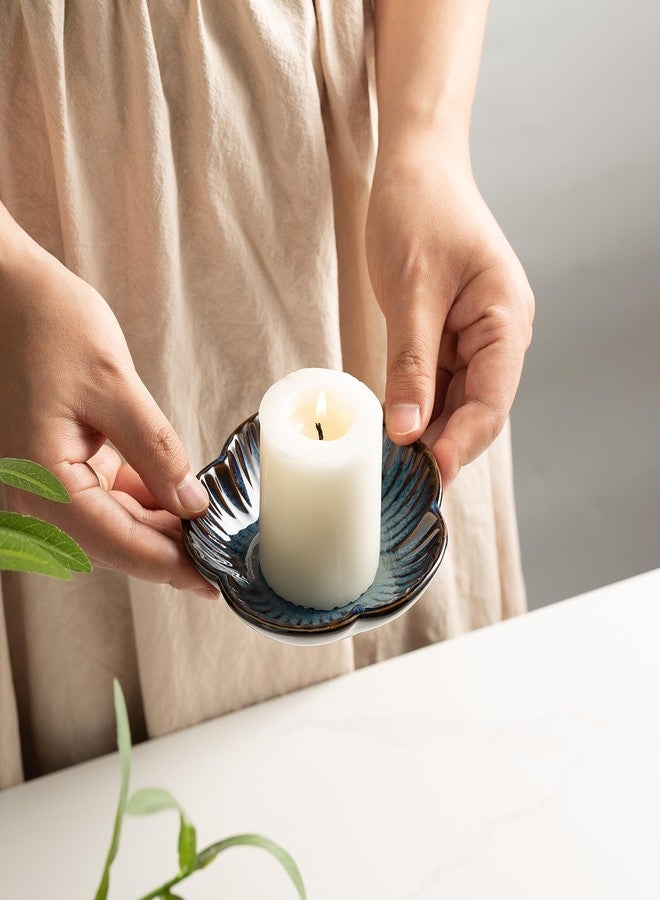 BEUNAIZER Ceramic Pillar Candle Holder Plates, Decorative Candlestick Holder, Tea Light Incense Santo Palo Holders, for Dinning, Party, Wedding, Birthday, Anniversary Decorations, 1pack (Blue) - Image 2