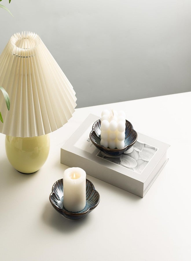 BEUNAIZER Ceramic Pillar Candle Holder Plates, Decorative Candlestick Holder, Tea Light Incense Santo Palo Holders, for Dinning, Party, Wedding, Birthday, Anniversary Decorations, 1pack (Blue) - Image 3
