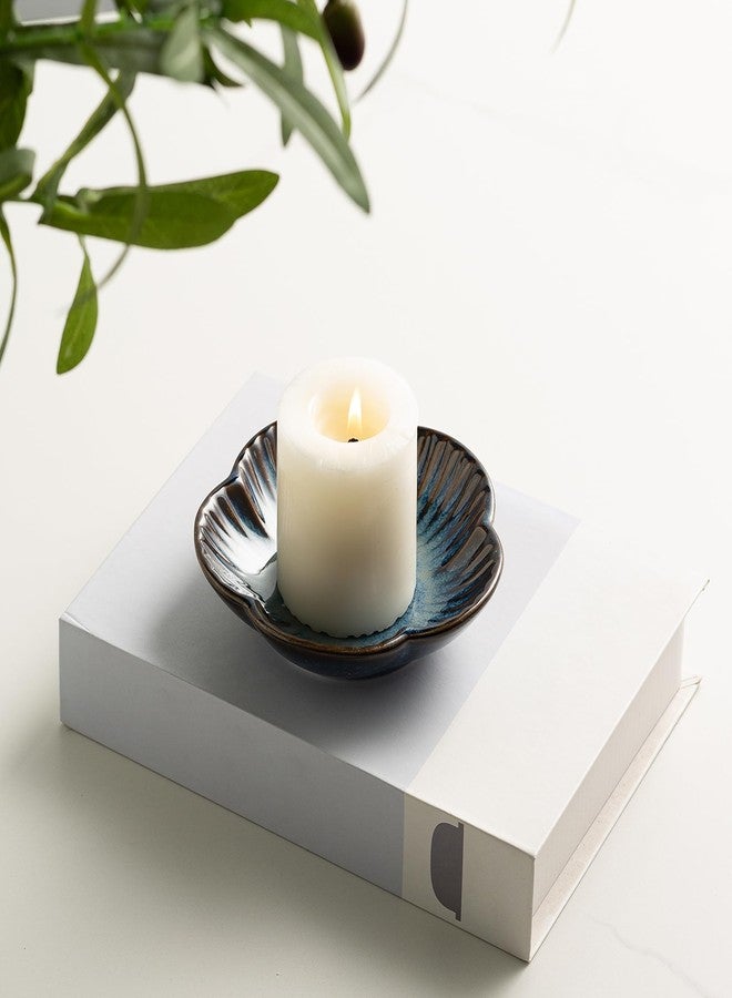 BEUNAIZER Ceramic Pillar Candle Holder Plates, Decorative Candlestick Holder, Tea Light Incense Santo Palo Holders, for Dinning, Party, Wedding, Birthday, Anniversary Decorations, 1pack (Blue) - Image 5