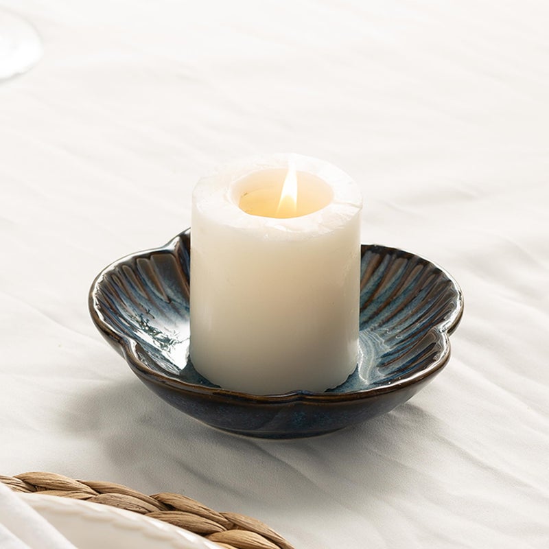 BEUNAIZER Ceramic Pillar Candle Holder Plates, Decorative Candlestick Holder, Tea Light Incense Santo Palo Holders, for Dinning, Party, Wedding, Birthday, Anniversary Decorations, 1pack (Blue) - Image 1