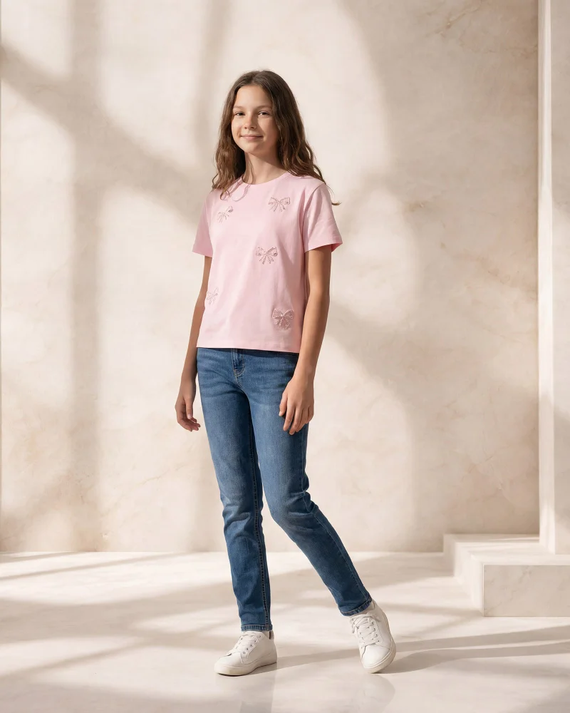 Redtag Senior Girls Pink Embellished Top