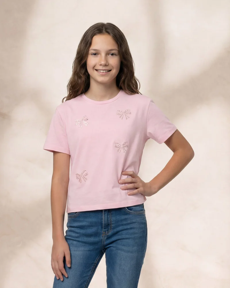 Redtag Senior Girls Pink Embellished Top
