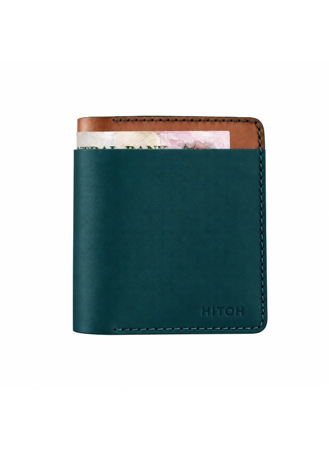 Bifold Wallet (Upgraded) - Handmade Natural Genuine Leather - Havan/Teal