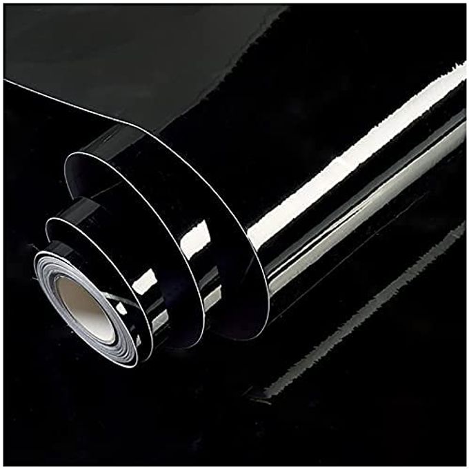 tiltil Shiny Black Wallpaper Peel And Stick Wallpaper Glossy Self Adhesive Removable Wall Paper,15.8" X 197"Waterproof Countertop Paper Black Contact Paper For Cabinet Countertop Furniture Kitchen Vinyl Film - Image 1