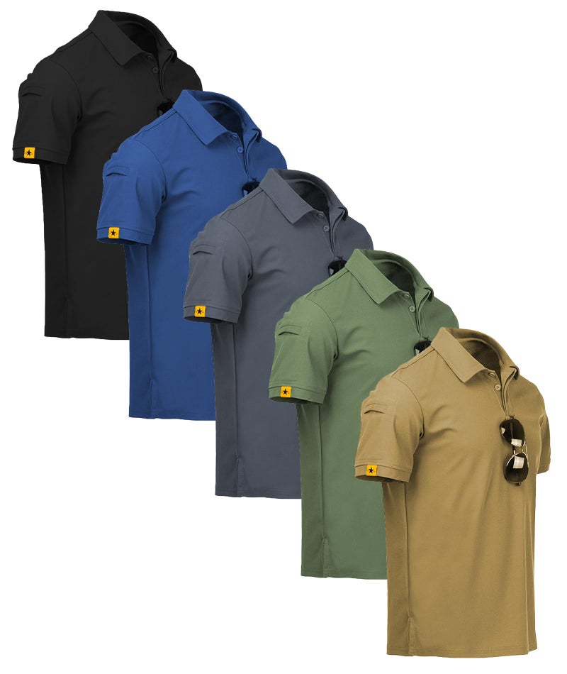 SCODI 5 Pack Mens Polo Shirts Short Sleeve Athletic Golf Polo Shirt for Men Casual Collared Summer Multipack T-Shirts M Khaki Grey Black Blue Green - Image 1