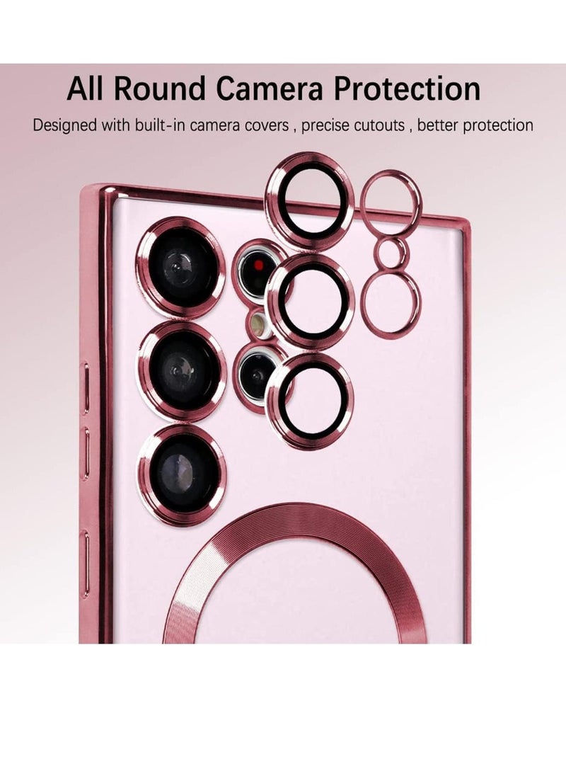 Raxoom Magnetic Clear Case for Samsung Galaxy S23 Ultra 5G with Camera Lens Protector, Compatible with MagSafe, Electroplated Slim Shockproof Phone Protective Cover for Women Men (Pink) - Image 4