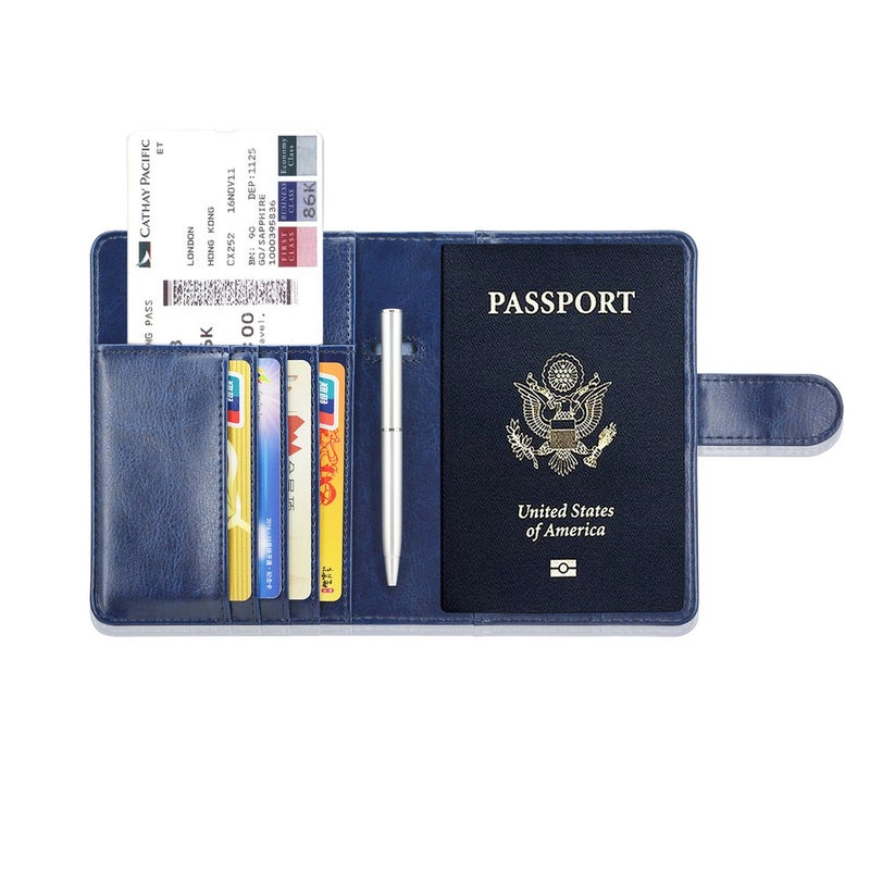 ACdream ACdream Passport Holder Cover, Leather Travel Wallet Case, RFID Blocking Document Organizer Protecrtor, with Slots for Credit Cards, Boarding Pass, for Women and Men - Dark Blue  - Image 3