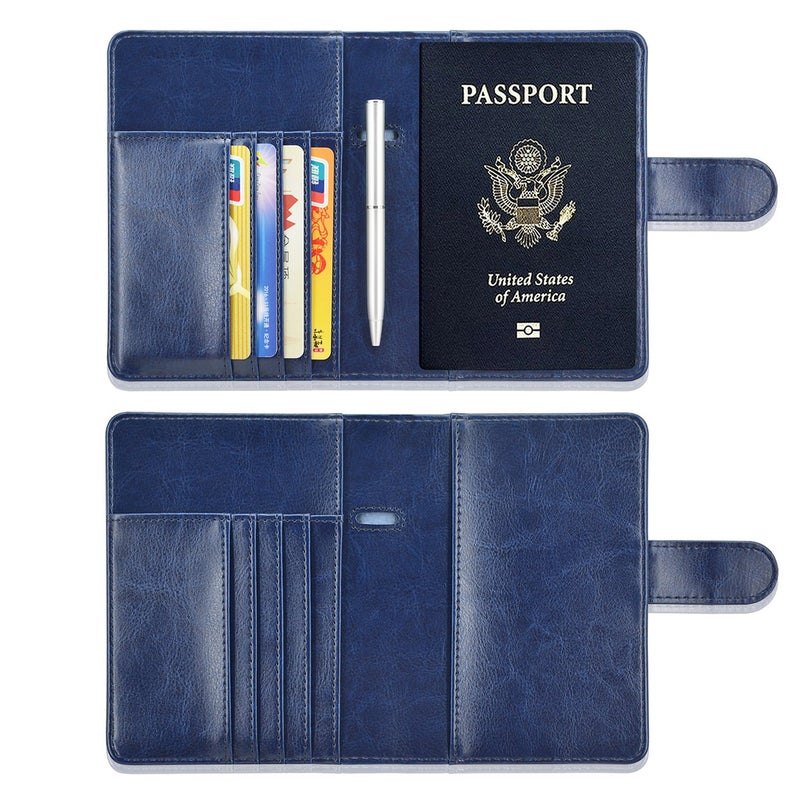 ACdream ACdream Passport Holder Cover, Leather Travel Wallet Case, RFID Blocking Document Organizer Protecrtor, with Slots for Credit Cards, Boarding Pass, for Women and Men - Dark Blue  - Image 2