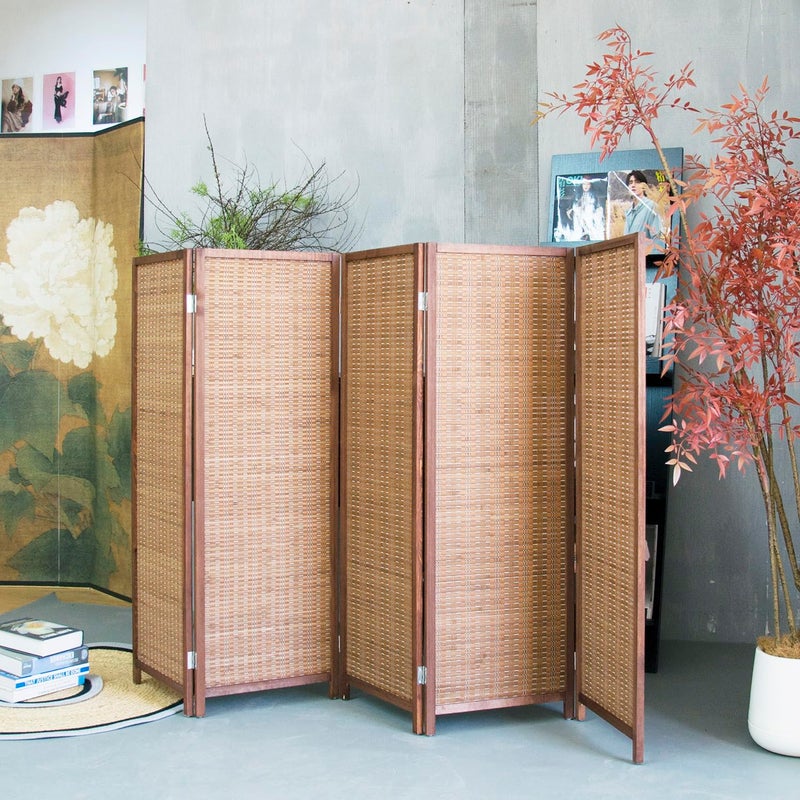 Furnnylane 5 Panel Short Room Divider Screen,Brown Freestanding Partition,Small Bamboo Panel Divider for Room Seperation,3.95 FT Tall - Image 3