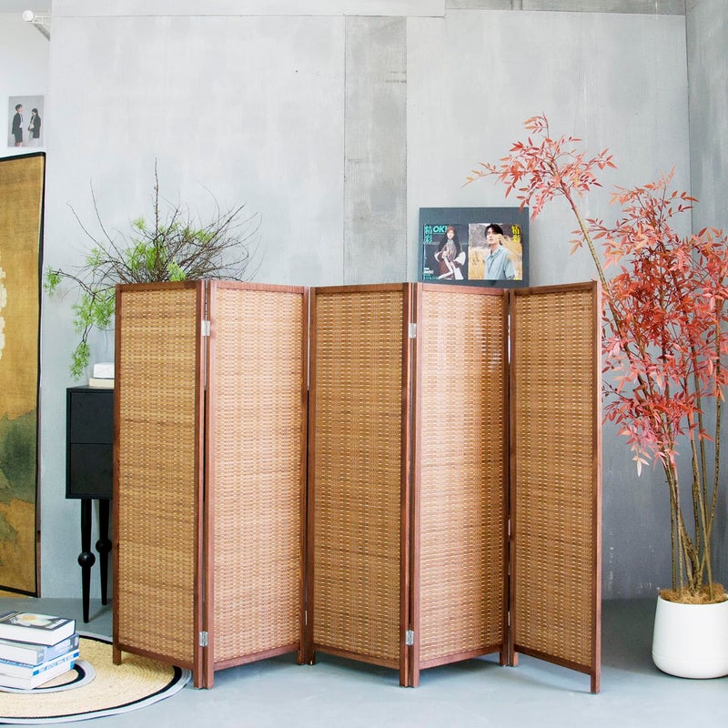 Furnnylane 5 Panel Short Room Divider Screen,Brown Freestanding Partition,Small Bamboo Panel Divider for Room Seperation,3.95 FT Tall - Image 4