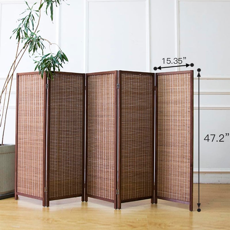 Furnnylane 5 Panel Short Room Divider Screen,Brown Freestanding Partition,Small Bamboo Panel Divider for Room Seperation,3.95 FT Tall - Image 5