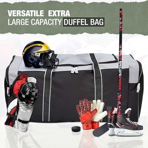 Jetstream Heavy Duty Hockey Bag | Multi Pocket Travel Duffel Bag | Large Sports Gym Equipment with Water Repellency | Foldable Luggage Bag with Padded Handles For Camping (36 Inch, Grey) - Image 3