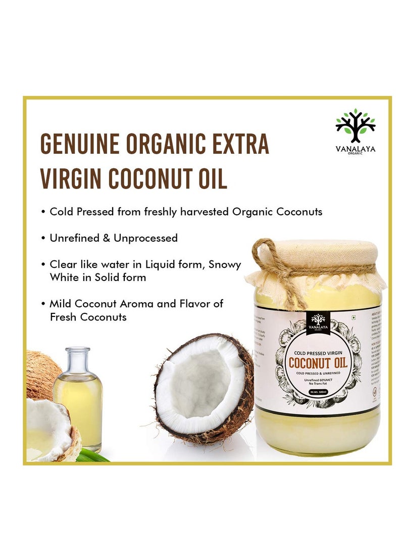 Vanalaya cold Pressed Virgin coconut oil Edible oil for Cooking skin hair and skin 500ml