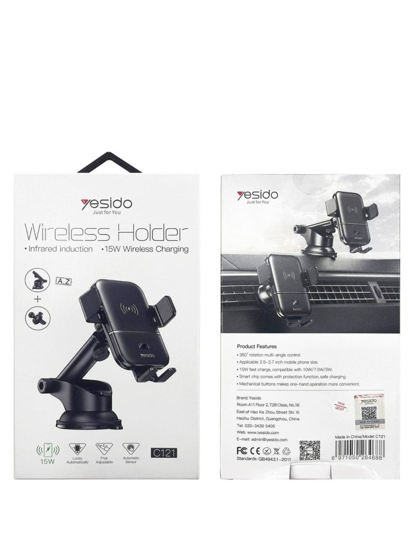 يسيدو YESIDO C121 LONG ARM ONE-TOUCH BUTTON HOLDER & WIRELESS CHARGER - Image 4