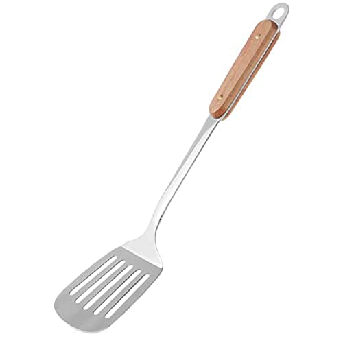 ARQIVO® Stainless Steel Wok Slotted Turner Spatula with Wooden Handle Metal Cooking Spatula Metal Kitchen Slotted Flipper for Grills Camping BBQ Frying Pancakes Burger, 14.2 Inch - Image 1