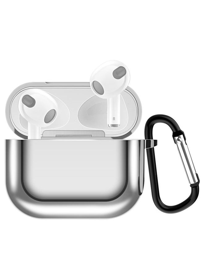 Generic - Case Cover Electroplating TPU Earphone Protective Case for AirPods 3, with Hook Silver - Image 1