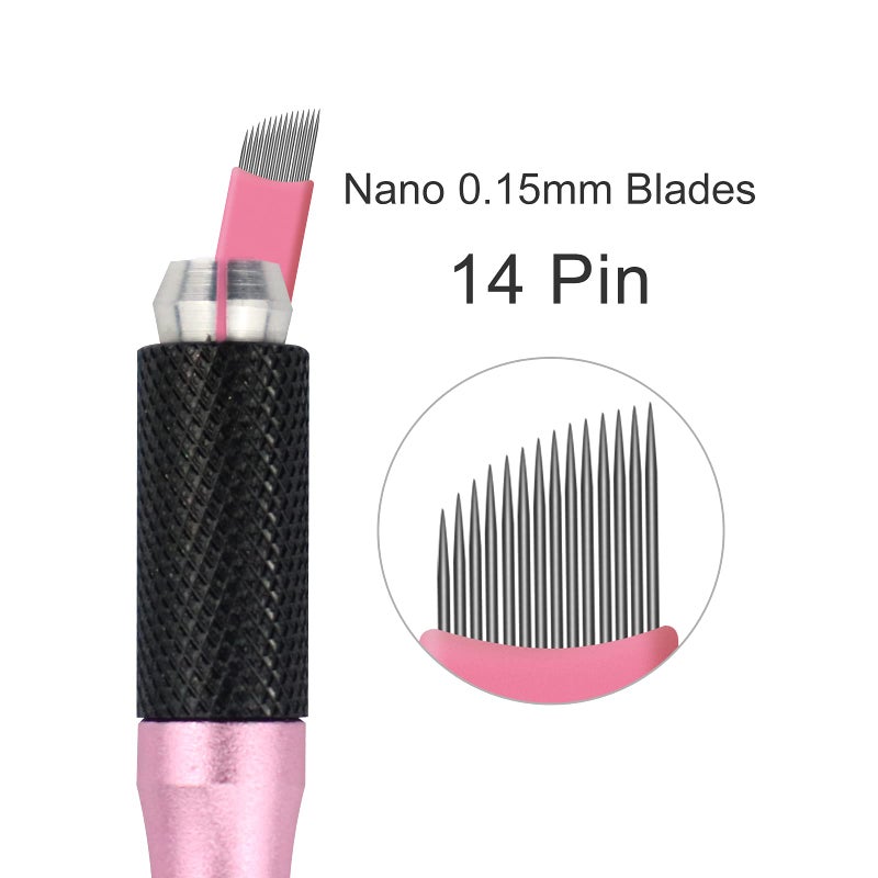 MARLLOGIVA 50 pcs Pink Disposable Microblading Blade #14 NANO Microblades 0.15mm Nano Needles Perfect for Hair Strokes Eyebrow Thinnest needles in Market (14 Slope) - Image 2