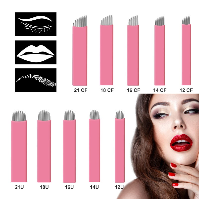 MARLLOGIVA 50 pcs Pink Disposable Microblading Blade #14 NANO Microblades 0.15mm Nano Needles Perfect for Hair Strokes Eyebrow Thinnest needles in Market (14 Slope) - Image 4