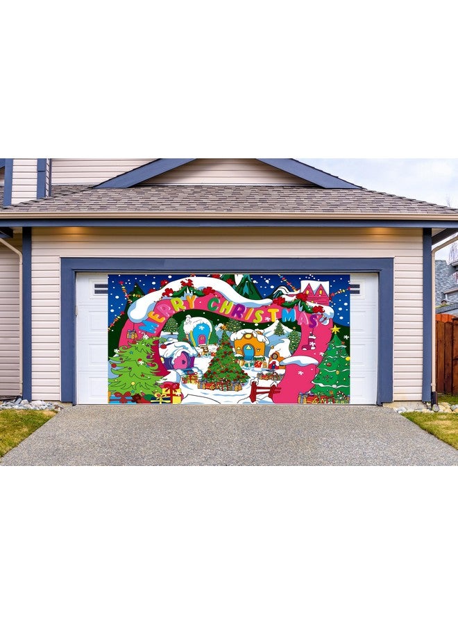 BUTEN Welcome To Whoville Backdrop Winter Xmas Tree Christmas Village Photography Background Xmas Fairy Tale Animated Kids Holiday Party Decoration Banner (10X6Ft(120 X 70 Inch)) - Image 1
