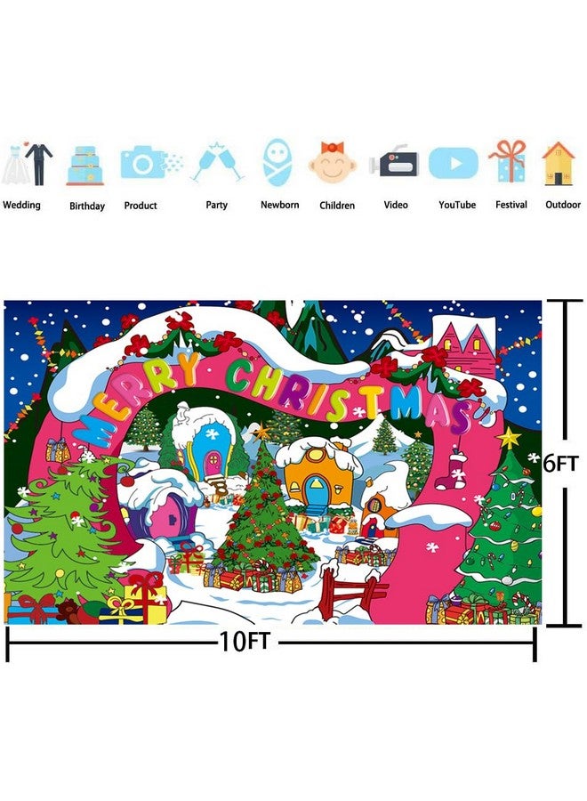 BUTEN Welcome To Whoville Backdrop Winter Xmas Tree Christmas Village Photography Background Xmas Fairy Tale Animated Kids Holiday Party Decoration Banner (10X6Ft(120 X 70 Inch)) - Image 2