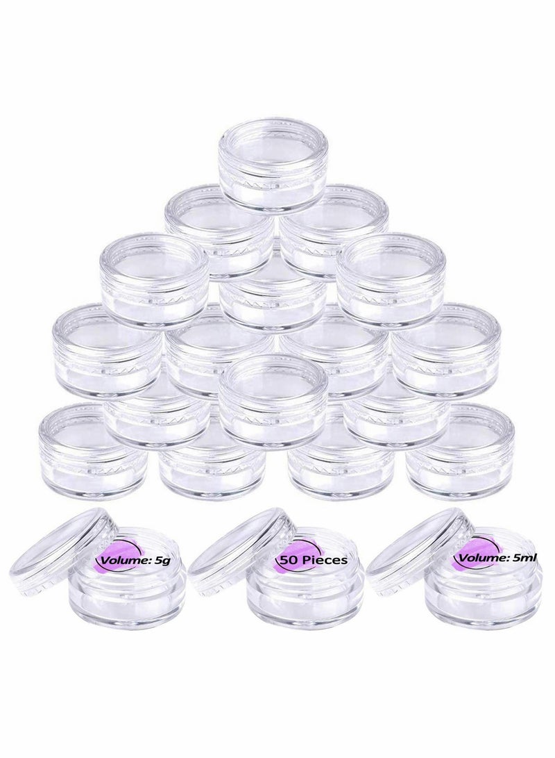 Excefore 50 Pieces Small Clear Round Travel Sample Jar Pots 5g 5ml Small Sample Containers Plastic Jars for Women Creams Make-up Sample Containers - Image 1