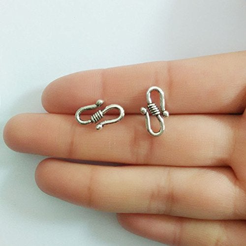 20 pcs S Shape Hooks Accessories Jewelry Leather Cord Ropes Crimp End Pendant Pinch Clasp Bails Choker Necklace Beads Connector Bracelet Charms Buckle Toggle Findings Antique Silve 15x8mm
