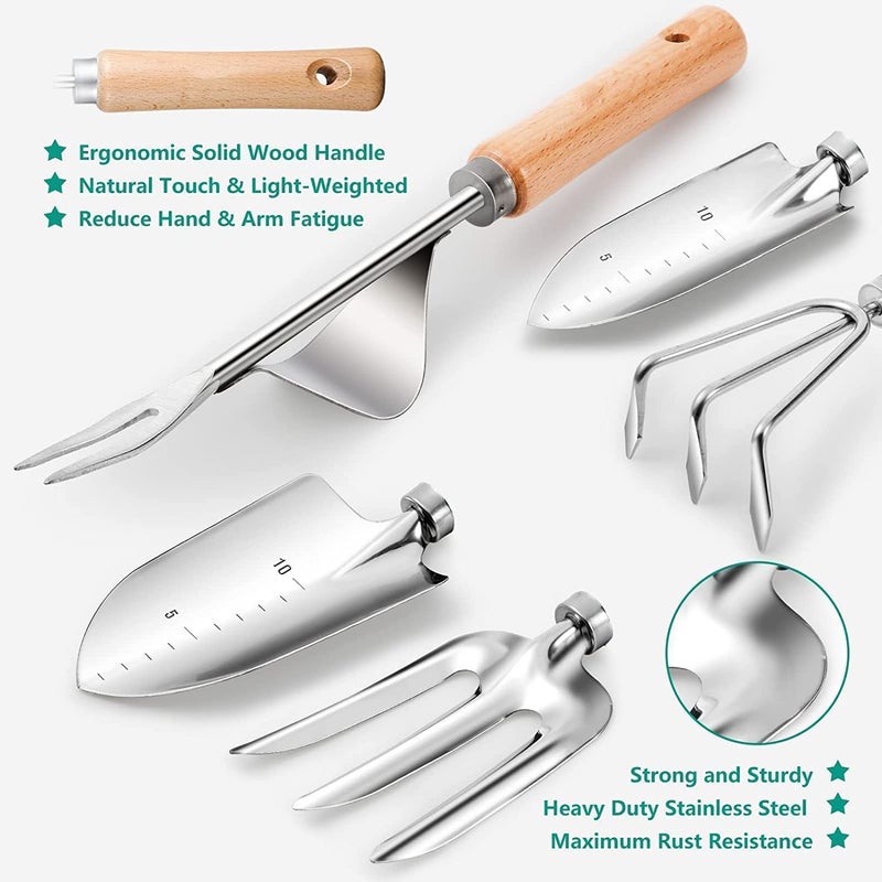 Grenebo Gardening Tools 9-Piece Heavy Duty Garden Hand Tools with Fashion and Durable Garden Tools Organizer Handbag, Rust-Proof Garden Tool Set, Ideal Gardening Gifts for Women - Image 4