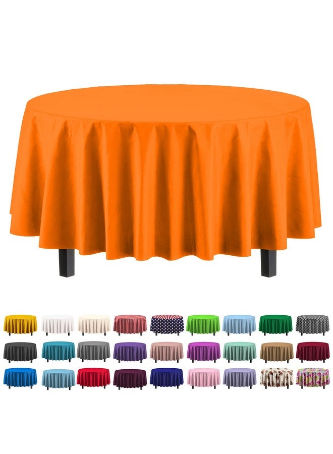 Exquisite 12-Pack Premium Plastic 84-Inch Round Tablecloth, Orange - Image 1