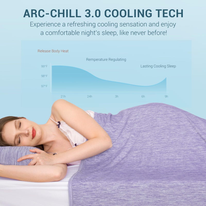 اليجير بطانية التبريد الثورية الأنيقة تمتص الحرارة للحفاظ على جسم باردة من أجل التعرق الليلي قوس القوس 3.0 الألياف الباردة Q-Max> 0.5 للنوم الساخن بطانيات بارد صيف خفيفة الوزن للنوم الأرجواني - Image 2