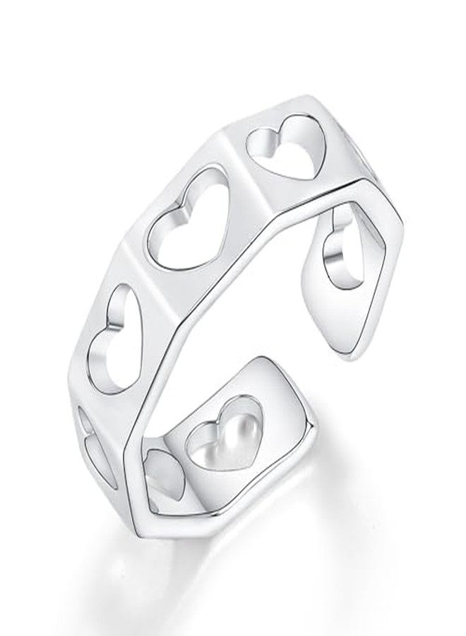 MDFUN 18K White Gold Plated Eternity Band Open Statement Ring Adjustable Ring Promise Ring for Women (7) - Image 2