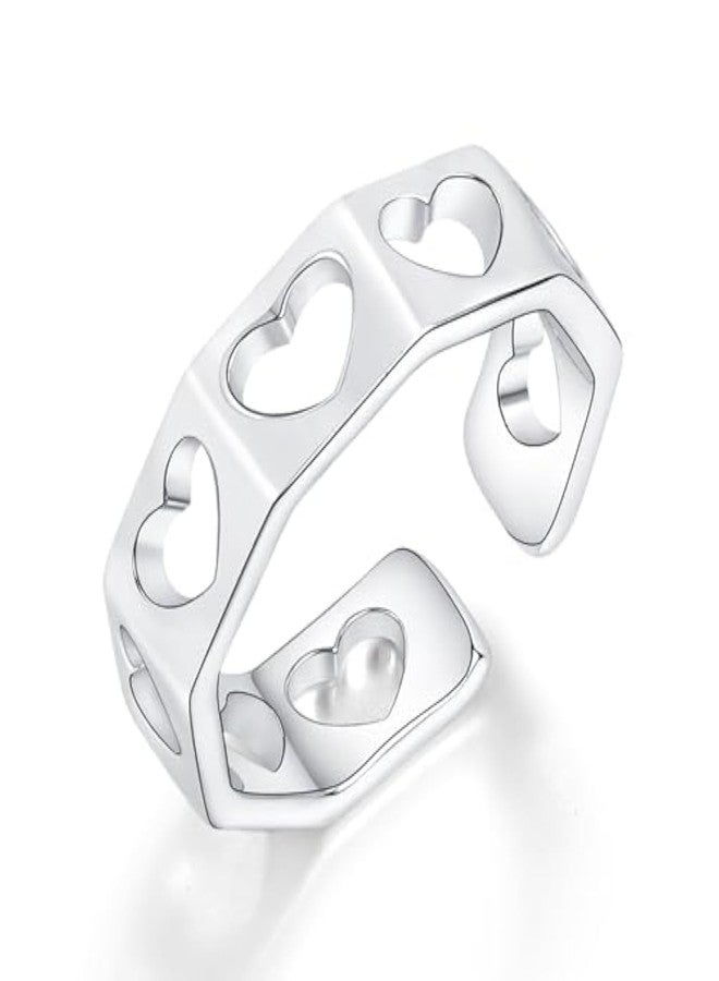 MDFUN 18K White Gold Plated Eternity Band Open Statement Ring Adjustable Ring Promise Ring for Women (7) - Image 1