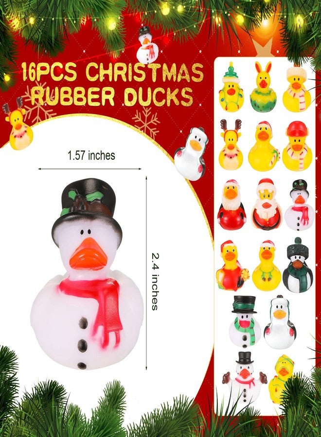 Hanaive 16 Pcs Assorted Christmas Rubber Ducks Bulk with Different Designs Mini Rubber Ducks Bath Toys Xmas Themed Novelty Toy for Party Supplies Gifts Birthday Baby Shower Pool Party (Classic) - Image 2