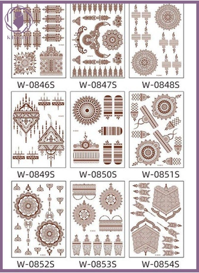 Generic - 9-Piece Henna Hand Waterproof Temporary Semi-Permanent Stickers - Image 1