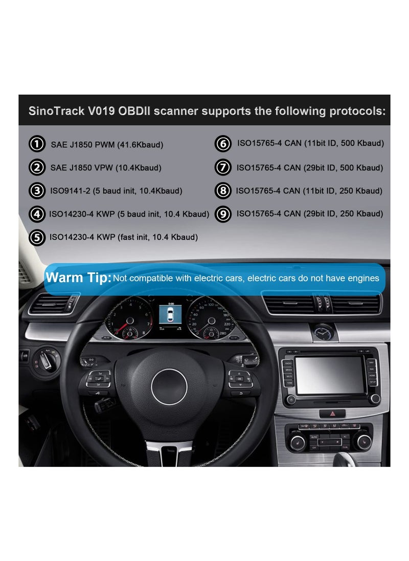 Generic Bluetooth Car Scanner, Auto Diagnostic Scan Tool Car Fault Code Reader SinoTrack OBD2 Car Fault Reader Wireless Car Code Reader for iOS & Android Compatible with OBDII Protocol Vehicle Bluetooth 4.2  - Image 4