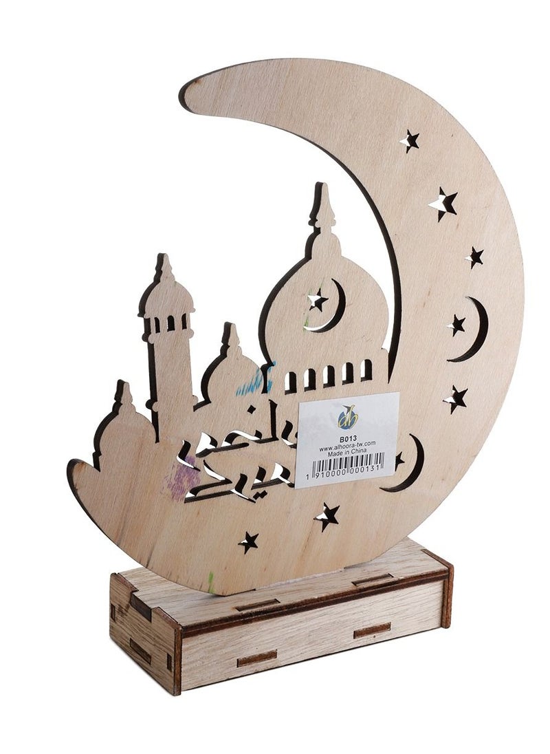 Alhoora - AlHoora 17*6*H20cm Set of 3 Ramadan Traditional Ornamental Lanterns In Beautiful Half Moon Shape Wood Carvings With Battery Operated Lighting - Image 1