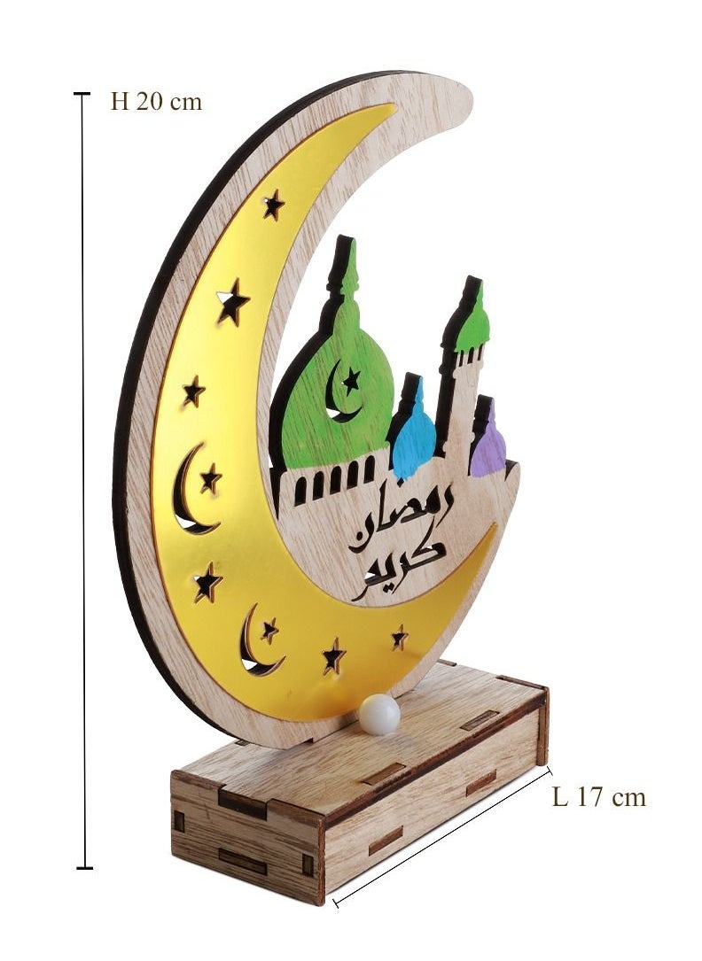 Alhoora - AlHoora 17*6*H20cm Set of 3 Ramadan Traditional Ornamental Lanterns In Beautiful Half Moon Shape Wood Carvings With Battery Operated Lighting - Image 1
